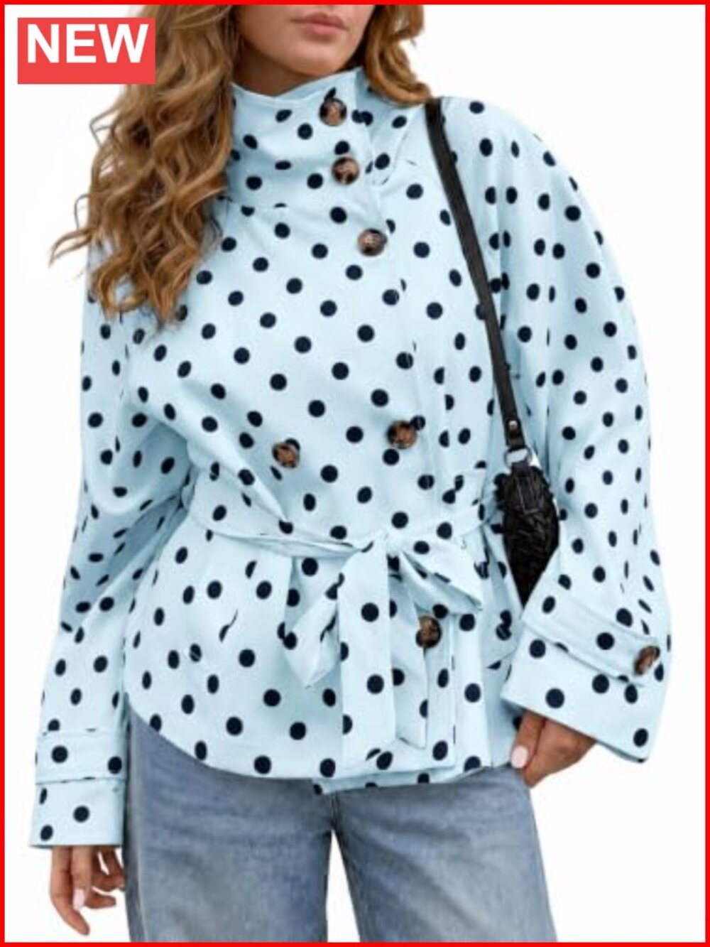 Women's Polka Dot Cropped Trench Coat Lightweight Windproof Belted Short Jacket